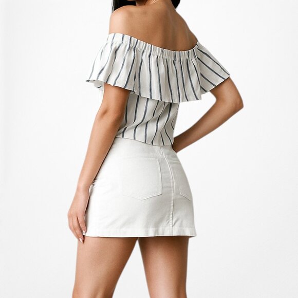 Topshop White Off Shoulder Ruffle Striped Top Size XS - Picture 3 of 7